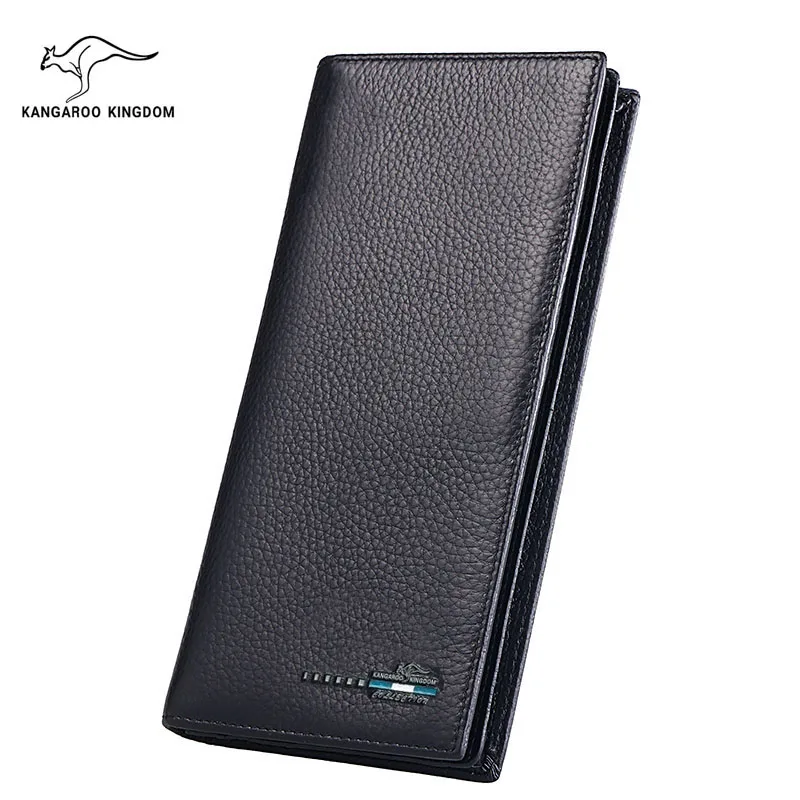 

KANGAROO KINGDOM fashion luxury genuine leather men wallets long slim bifold card holder purse wallet