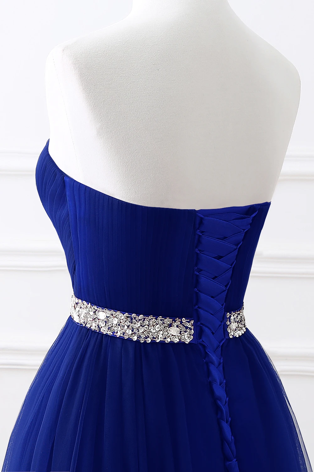 Robe de soirée en Tulle bleu Royal, ligne a, sans bretelles, à lacets, paillettes de cristal, robe de bal formelle pour mariée, Sexy, pour fête de mariage