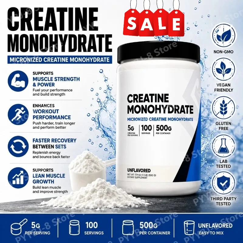 500g Creatine Monohydrate Powder Powder 100 Serving Mix with Water for Drinking Supplement Help Enhance Strength Sport Support