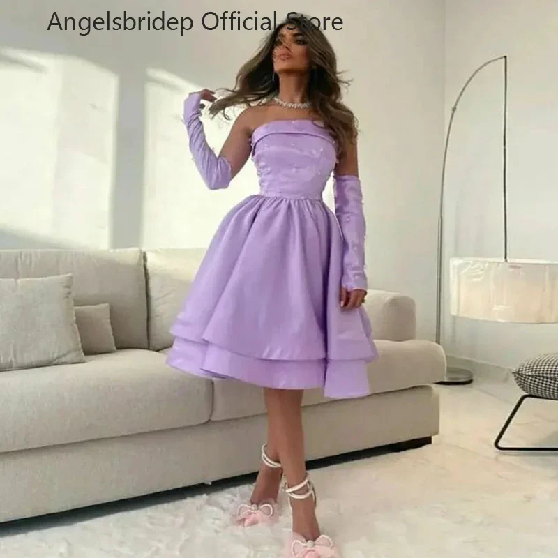 A Line Short Purple Prom Dresses Fashion And Advanced Robe De Soirée Formal Tea Length Customized  Party Gowns Vestido De Noche