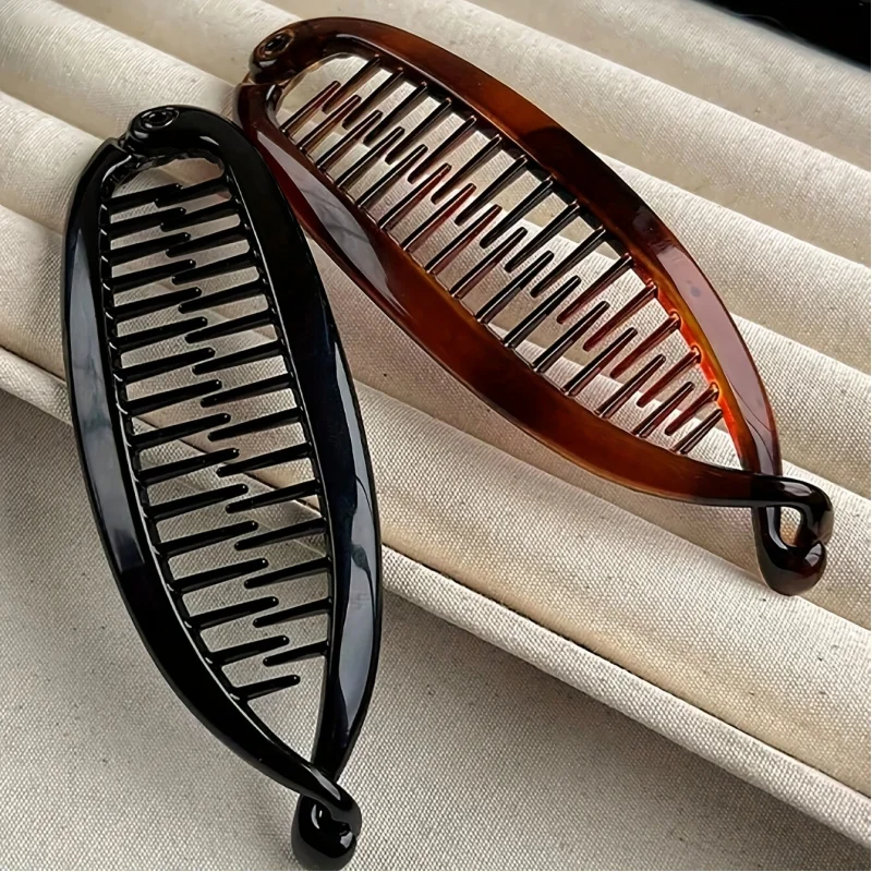 2PCS Elegant Fish Comb Hair Clip Amber Banana Clip High Crown Ponytail Holder, Rectangular Shape Personal Care Hair Accessories