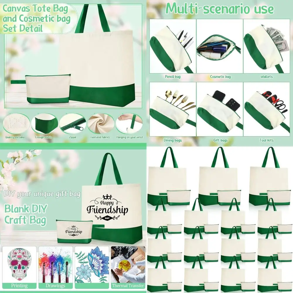 

Canvas Tote Bags Bulk with Zipper, 18.5 Reusable Cotton Shopping Bags for DIY Craft