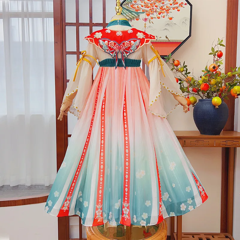 Hanfu bordado tradicional chino para niños, traje de hada para niñas dulces, vestido de la dinastía Han, traje de baile, bata de Cosplay, ropa de verano