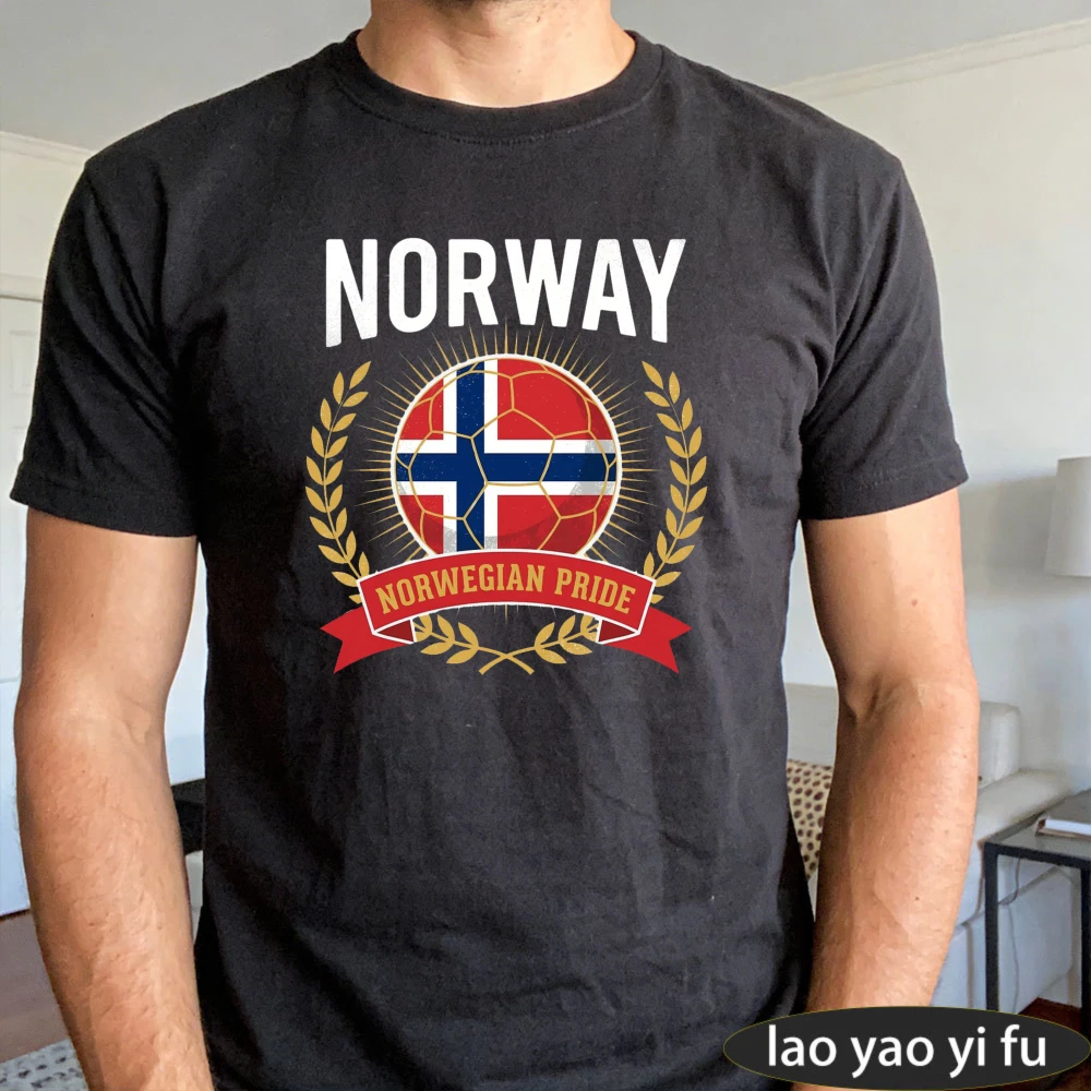 Norway Football Graphic Shirt Men Summer Cotton Short Sleeve Flag Soccer Ball Soccer Fan Soccer Party Supplies Casual Daily Wear