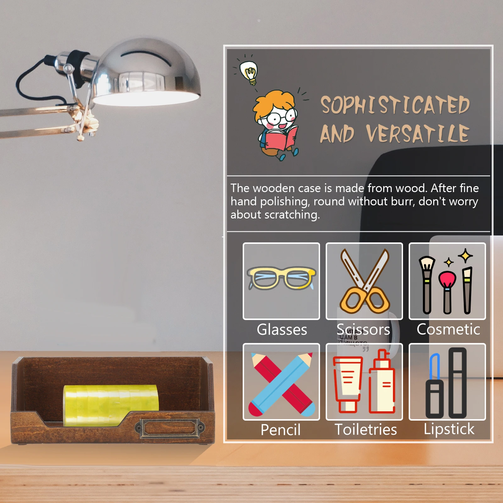 

2pcs Box Wooden Desk Organizer Home Supply Coffee Color Rustic Wooden Boxes Square Shape Craft Boxes Home Supply