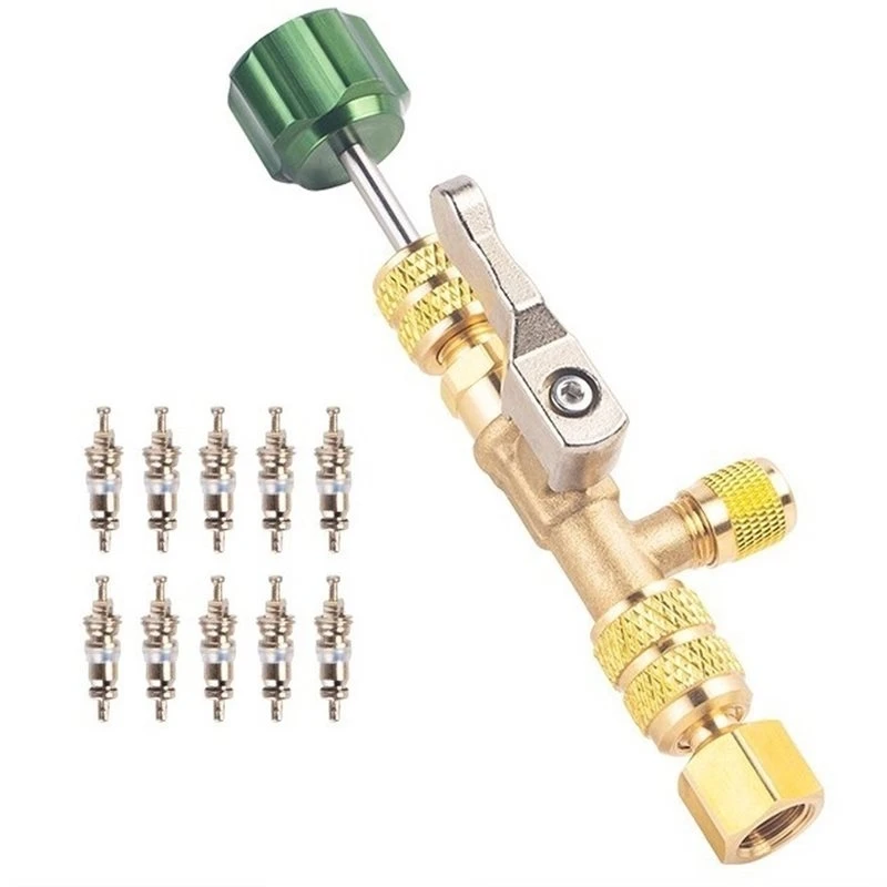 T19C Air Conditioning Valve Core Removal Tool With 10 Quick-Change Cores-Wrench For Refrigerant-Free Auto Repair Systems