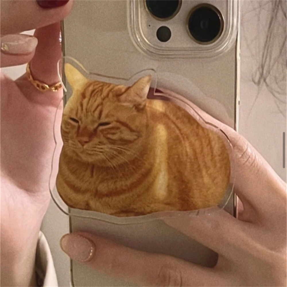 Korean Cute Funny Orange Cat Griptok Bracket For iPhone Korea Universal Cartoon Kitty Phone Holder Ring Support Stand Grip Tok