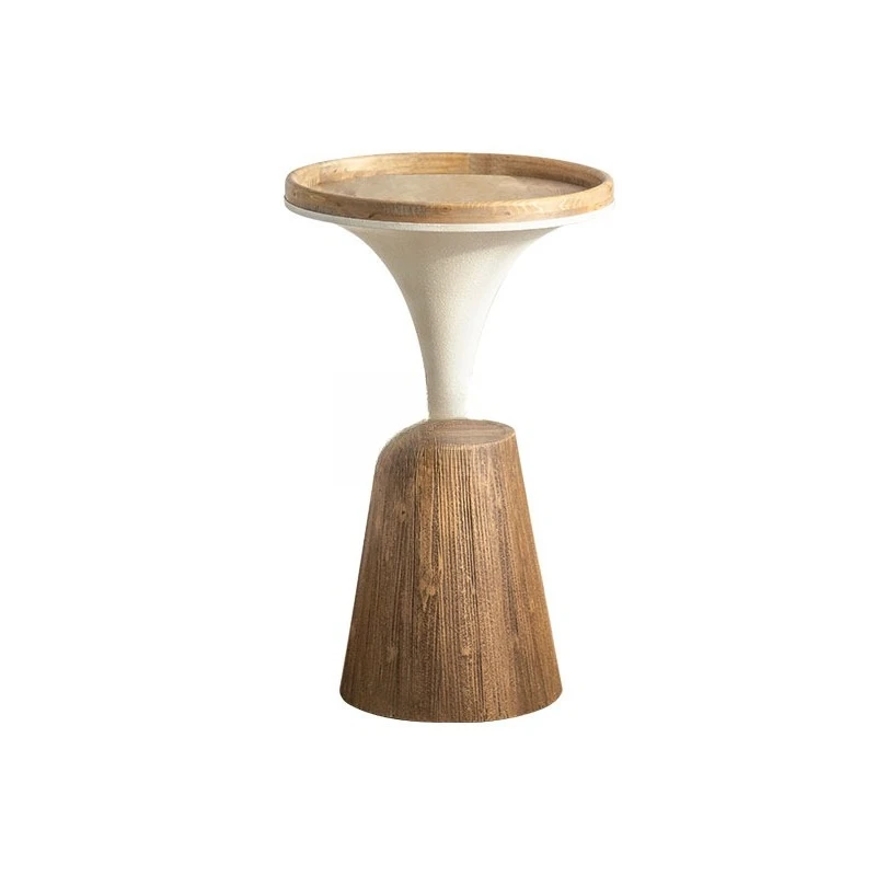 

Retro side table, solid wood wrought iron small coffee table, small round table in home bed and breakfast hotel room