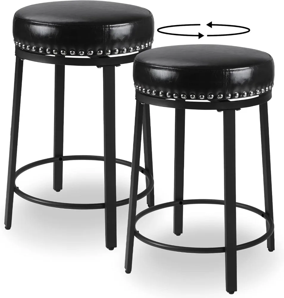 Swivel Bar Stools Set of 2, Counter Height Bar Stools, 24 Inch Swivel Counter Stools with Soft Cushion & Metal Frame