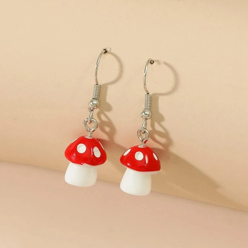 Sweet Cartoon Cute Mushroom Earrings Acrylic Multi-color Polka Dot Creative Pendant Earring For Girl Women Children Jewelry Gift