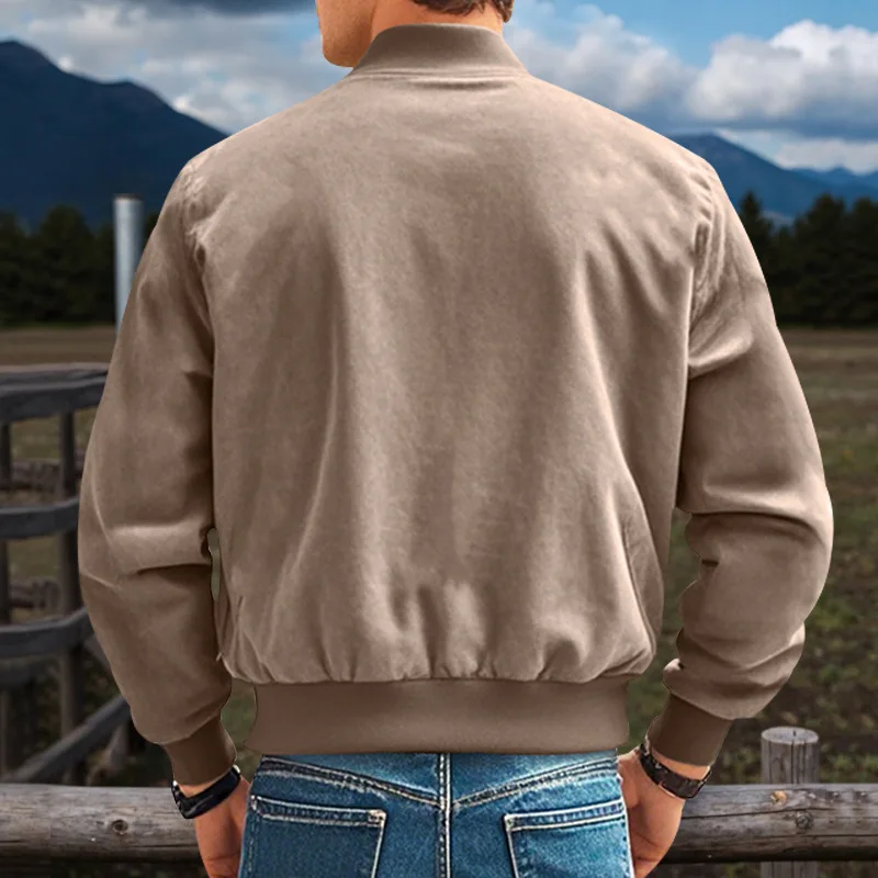 سترة سفاري للرجال على الطراز الغربي من جلد الغزال معطف بسحاب للخريف كاجوال فضفاض مناسب ملابس خارجية كاوبوي عصرية للخريف #2