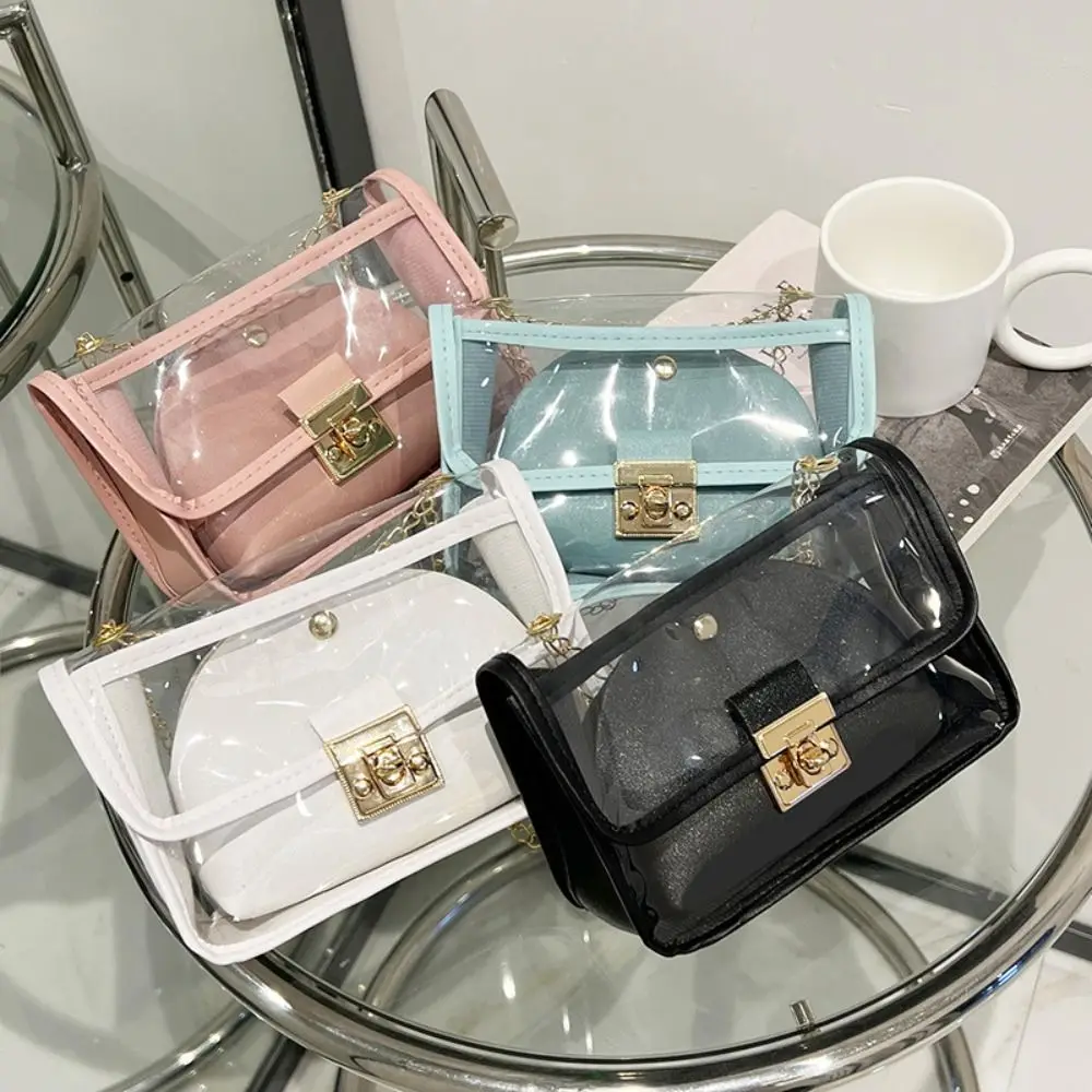 PU Transparent Shoulder Bag Trend Chain Belt Multicolor Sling Bag Flap Bag Commuting Crossbody Bags Women Female