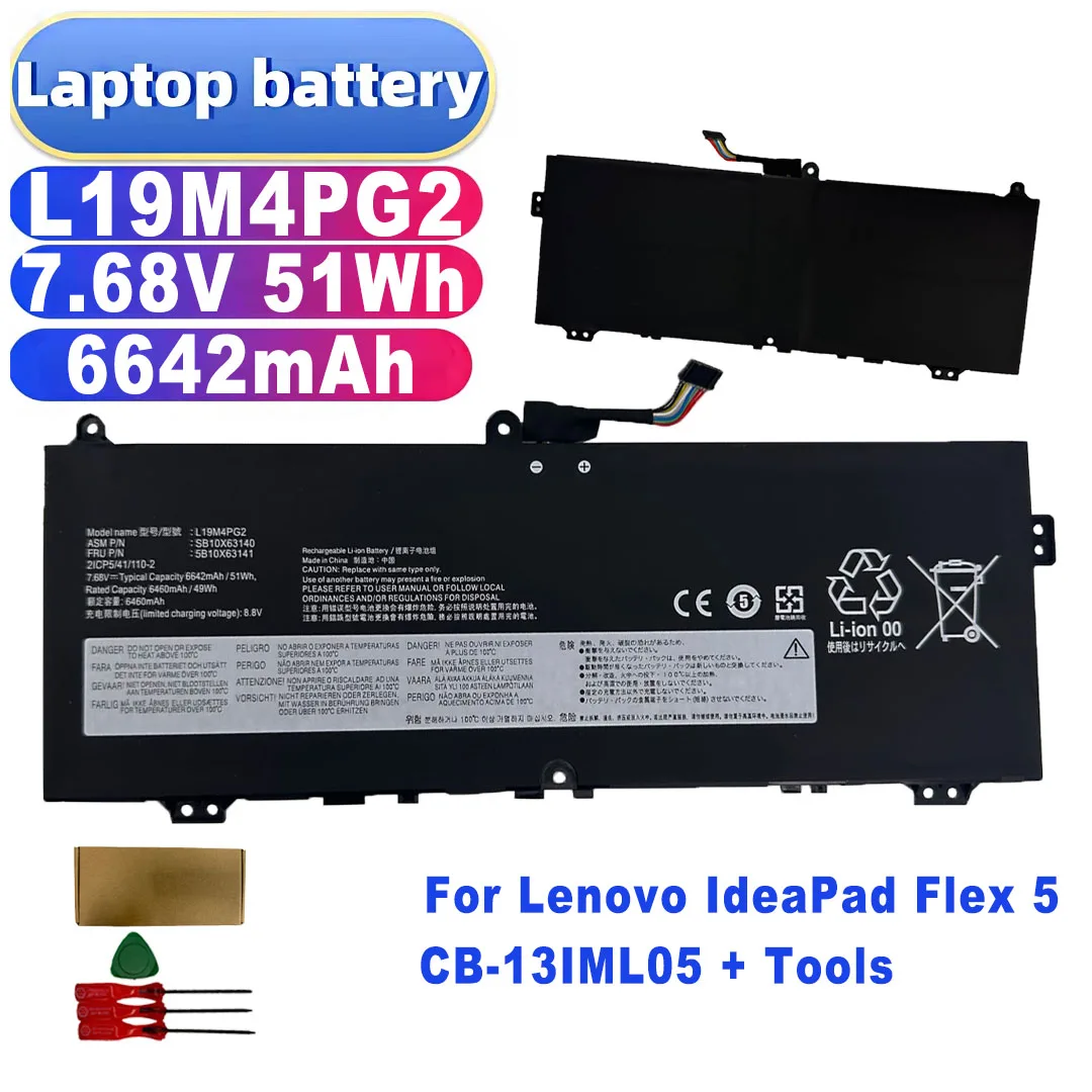 L19M4PG2 L19D4PG2 L19L4PG2 7.68V 51Wh 6642mAh Laptop Battery for Lenovo IdeaPad Flex 5 CB-13IML05 + Tools