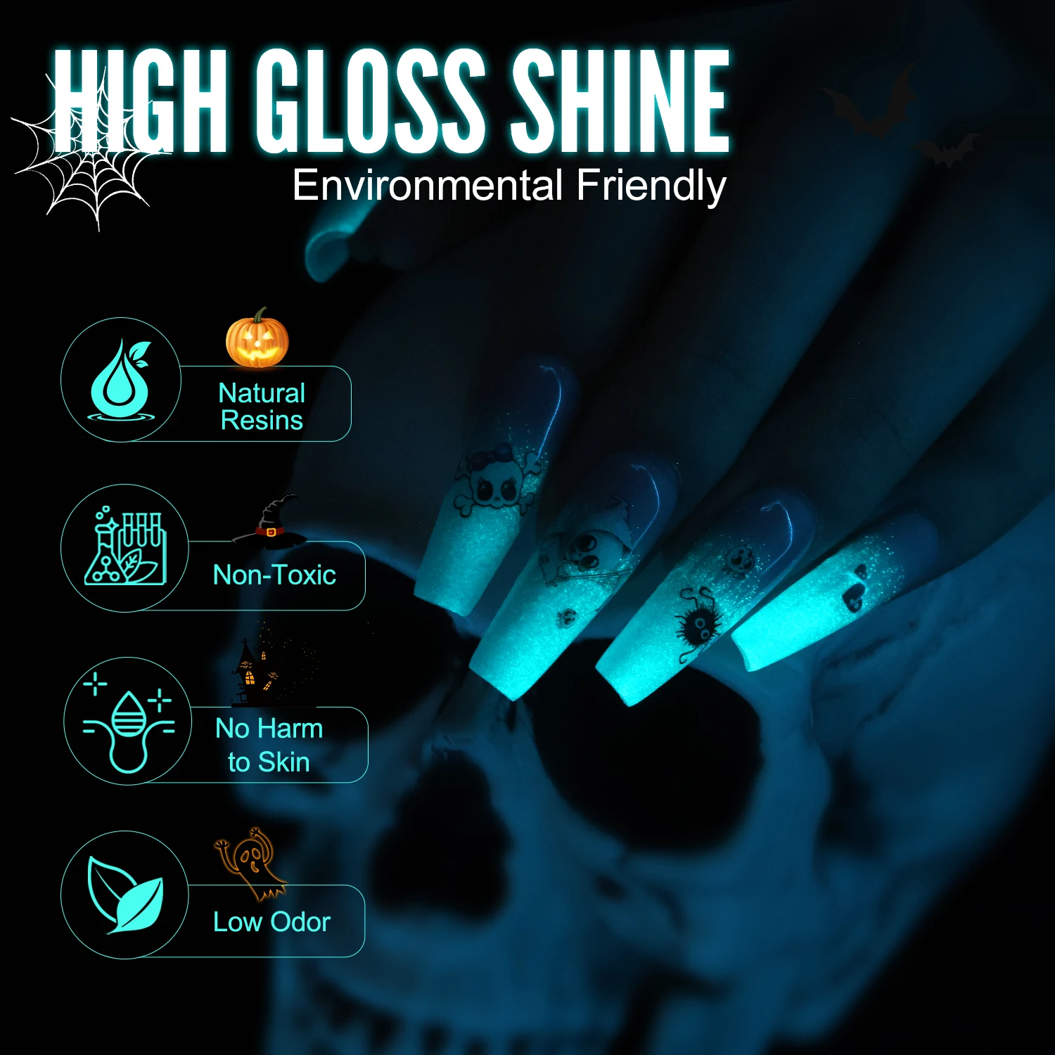 YOKEFELLOW Glow in the Dark Gel Nail Polish 10ML Fluorescent Neon Blue Glow UV Gel Polish Nail Art for Halloween Women Girls