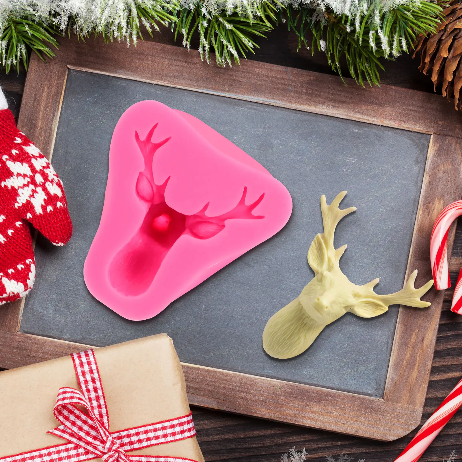 

1 Piece Deer Head Shape Silicone Mold for Cake Fondant Chocolate Candy Ice Cubes Jelly Desserts Christmas Baking Craft Reusable