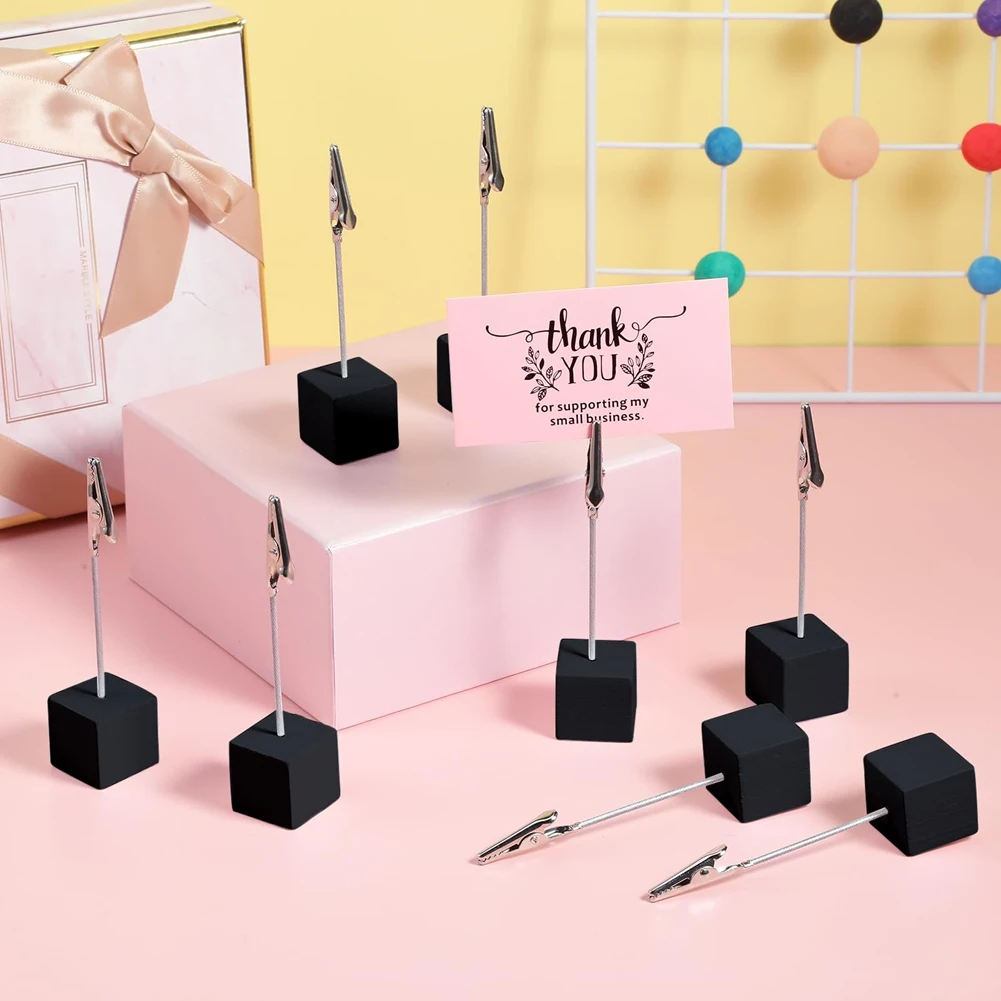 GO-20 Pieces Cube Base Memo Clip Holder With Alligator Clip Wood Base Table Number Holder Cube Base Place Card Holder