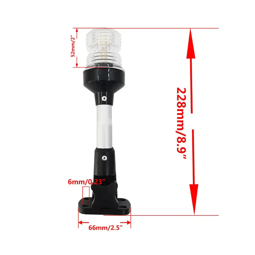 Anchor Light Boat Stern Light Waterproof 9 Inches, White Fold Down Marine Navigation Lights for Boats LED for Pontoon, Jon