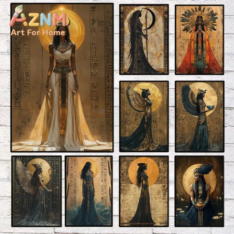 1pc frameless Egyptian Mythology Feminine Art Nouveau Poster Goddess of Prosperity and Fertility Canvas Wall Art for Room Home D