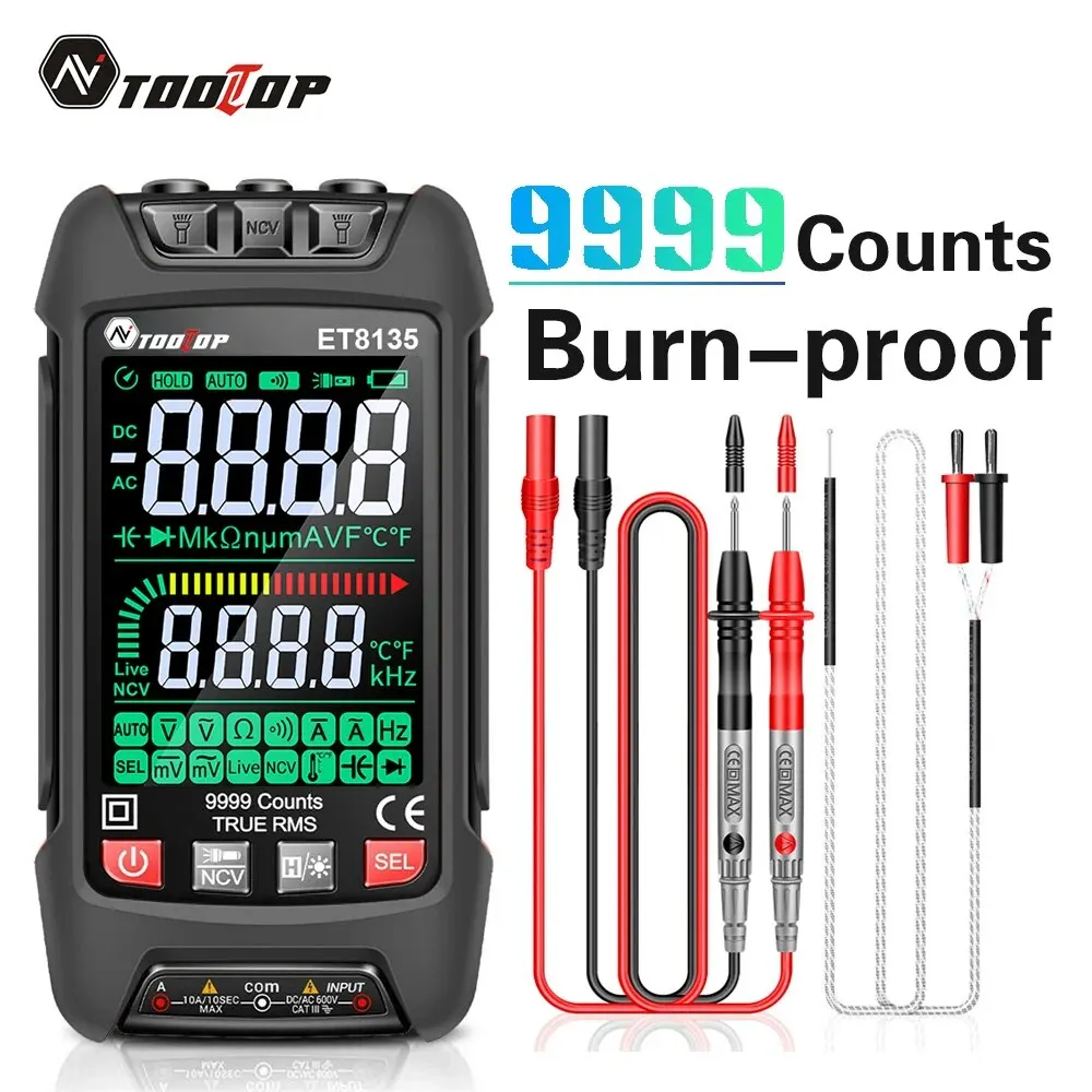 TOOLTOP ET8135 Color Intelligent True RMS Digital Multimeter 9999 Counts High-precision NCV Test Voltage Meter Ammeter Ohmmeter