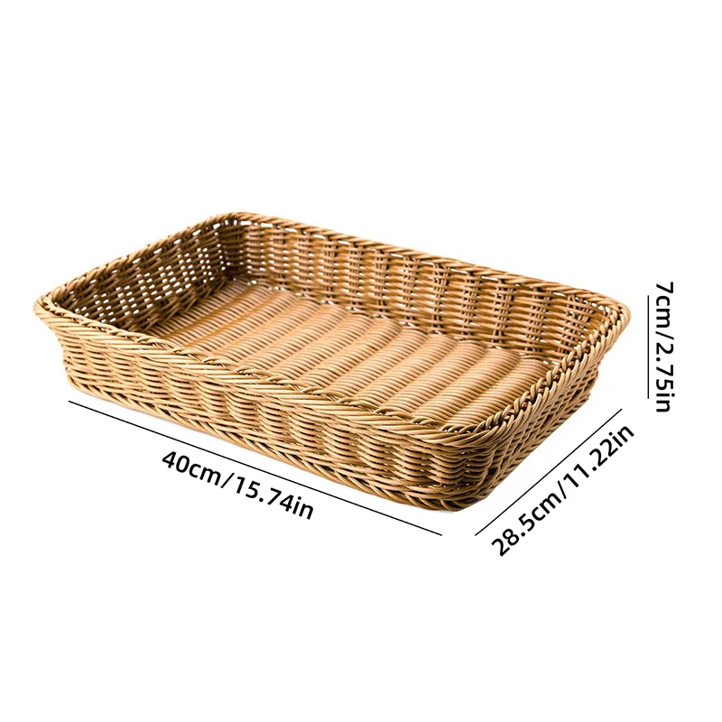 Handwoven Rattan Storage Basket Rectangular Wicker Tray Picnic Basket Bread Food Fruit Cake Plate Sundries Box Kitchen Organizer