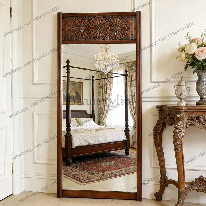 French retro home floor mirror classical carved porch fitting mirror