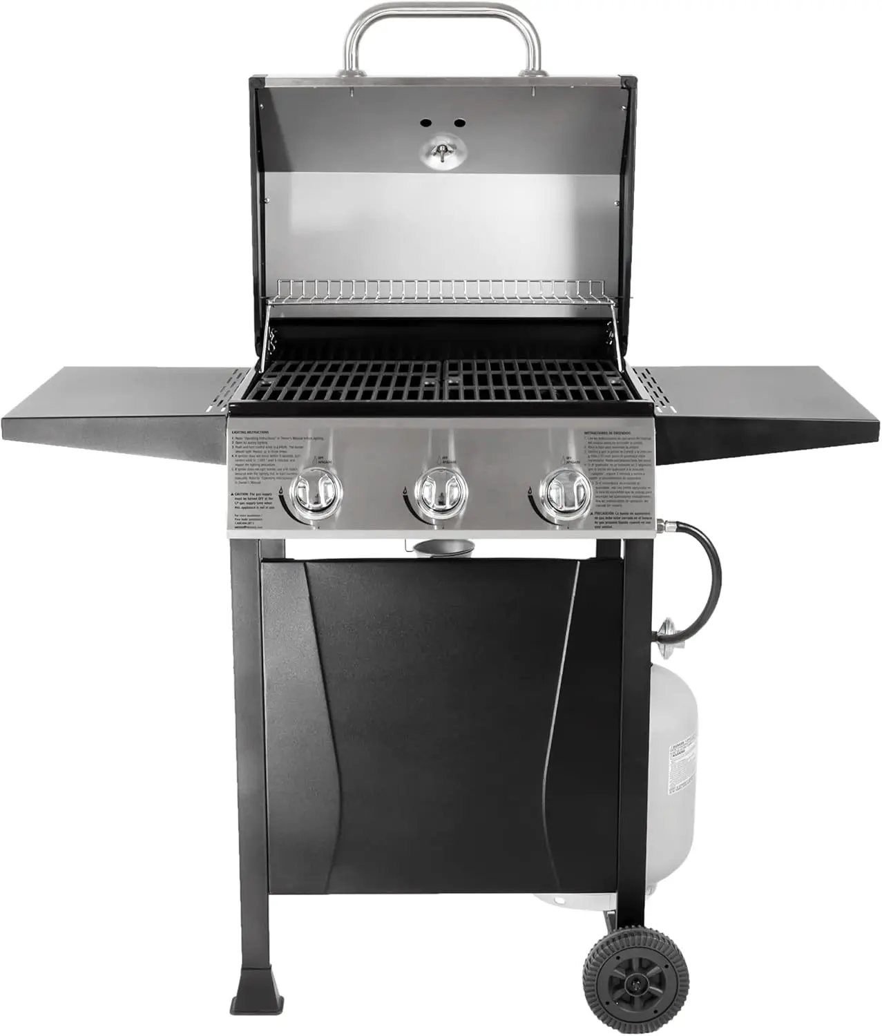 Outdoor Barbeque 3 Burner Propane Gas Grill for Barbecue Cooking with Top Cover Lid, Wheels, and Side Storage Shelves, Black