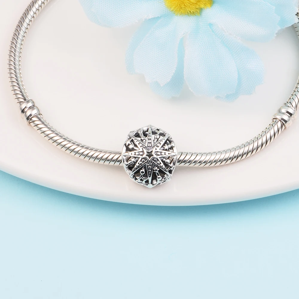 Christmas DIY Beads Celestial Snowflake Charm Mother Kids 925 Silver Kralen Voor Sieraden Maken Beaded Bracelets Bolitas