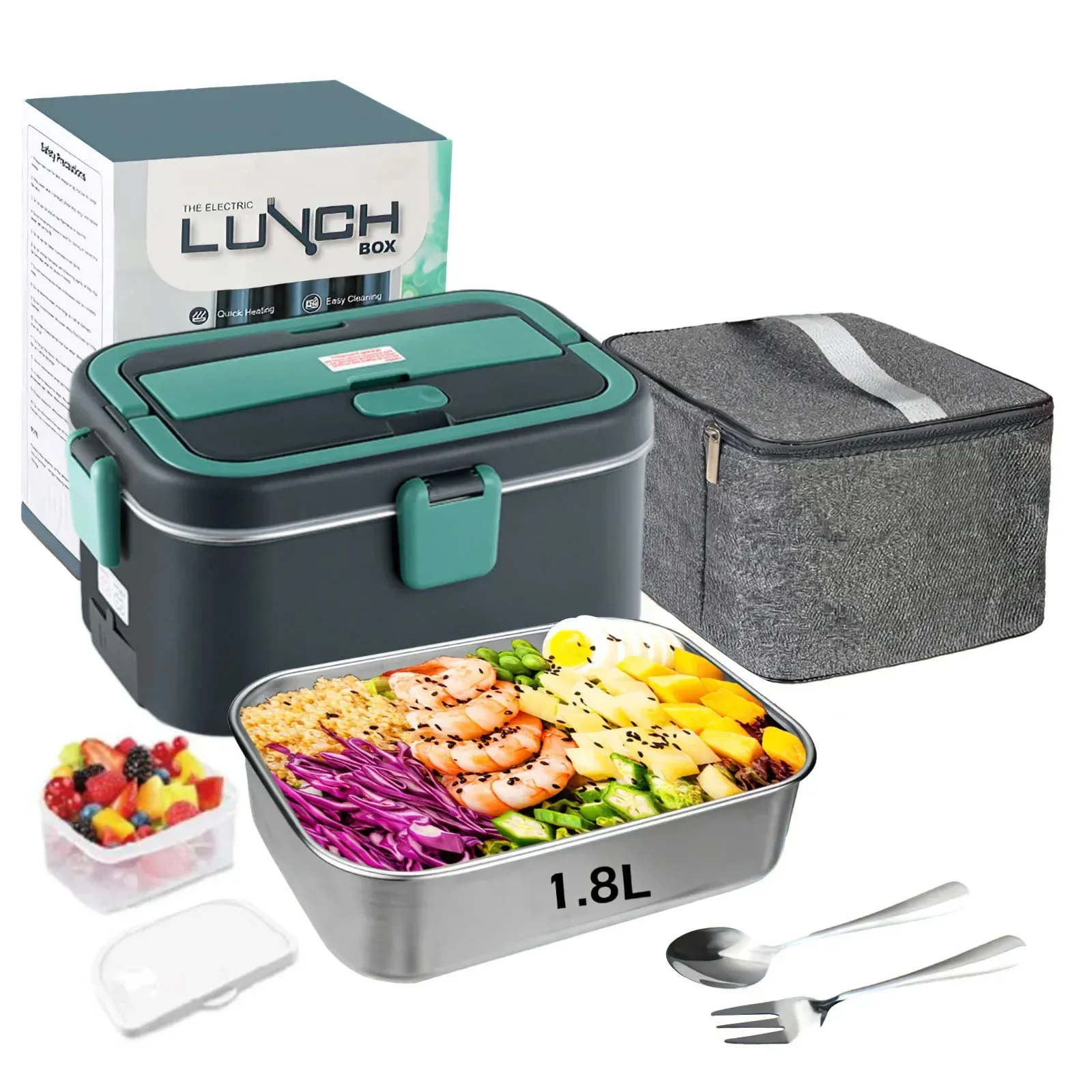 Electric Lunch Box Food Warmer 1.8 L 80W Outdoor Camping Bento Picnic Portable Food Heater Car/Home Self Heating Box