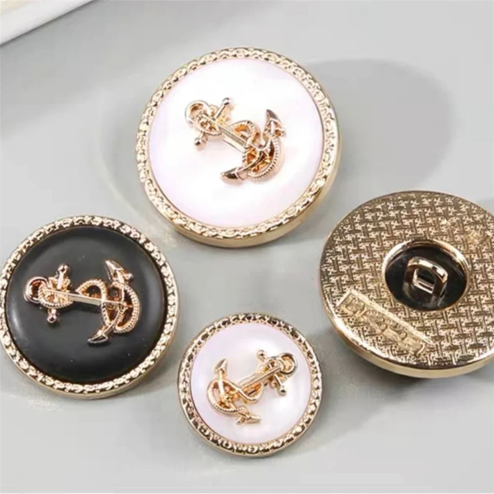 Vintage Fashion Boat Anchor Metal Resin Button Coat British Style Coat Beautiful Exquisite Decorative Accessories Round Buttons