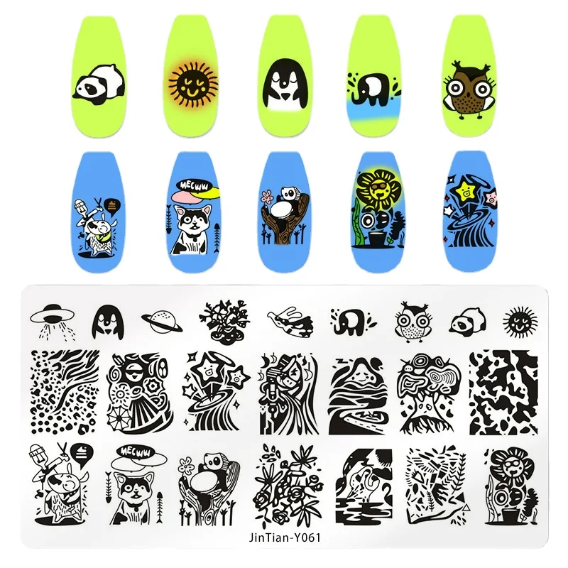 1pc Cute Dog Nail Stamping Plates Love Four Leaves Clover Unicorn Nail Templates Animal Leopard Nail Art Pattern Design Stencils