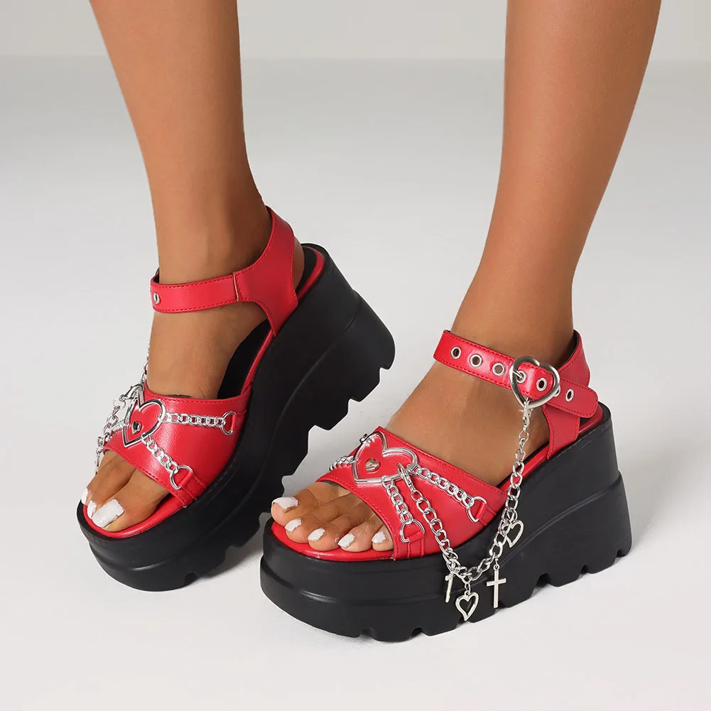 

Женские летние сандалии Y2K на платформе в стиле готики, модные сандалии на танкетке с цепочкой в стиле панк, повседневные вечерние уличные сандалии на толстой подошве