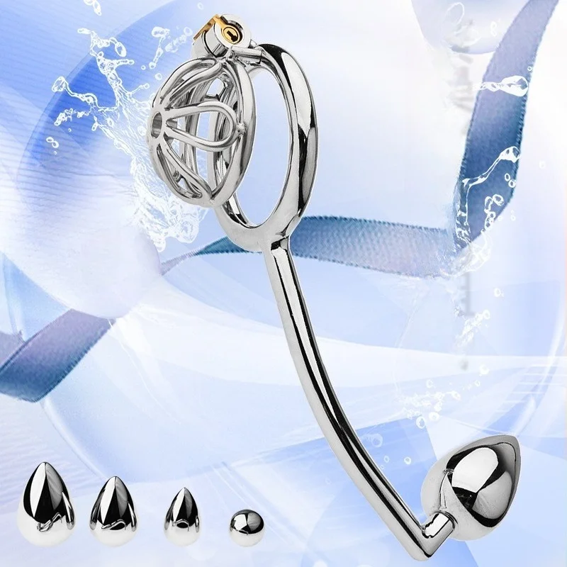 Chastity Cage with Anal Hook 2 in 1 Male Metal Chastity Cage Ring SM Bondage Sex Toy Male Chastity Restraint Device for Man Gay view 3