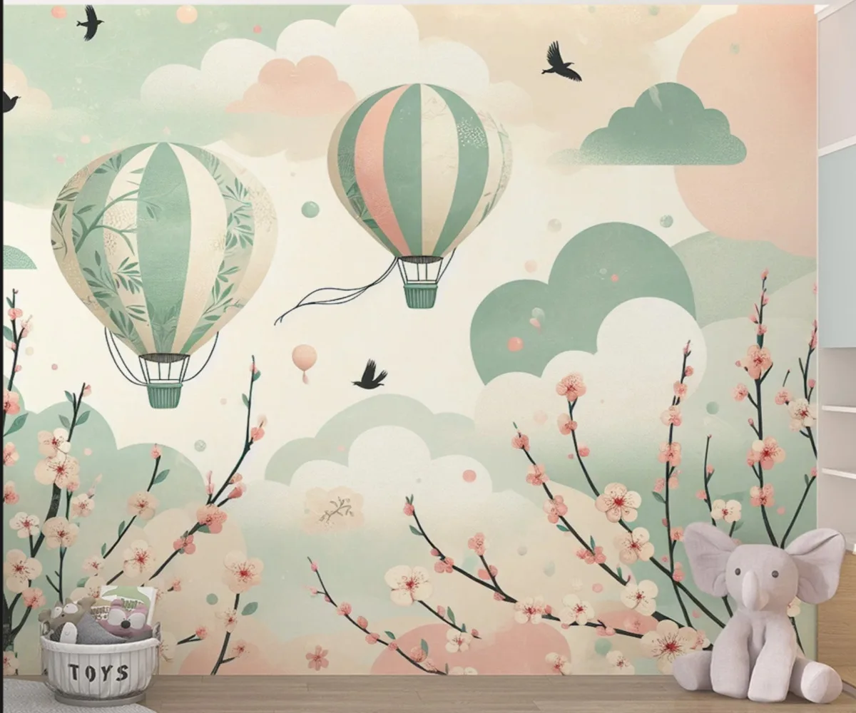 

Индивидуальная настенная роспись, ручная роспись, изображение лесного оленя и воздушного шара, обои для детской комнаты, фон для рисования, домашний декор, 3D обои