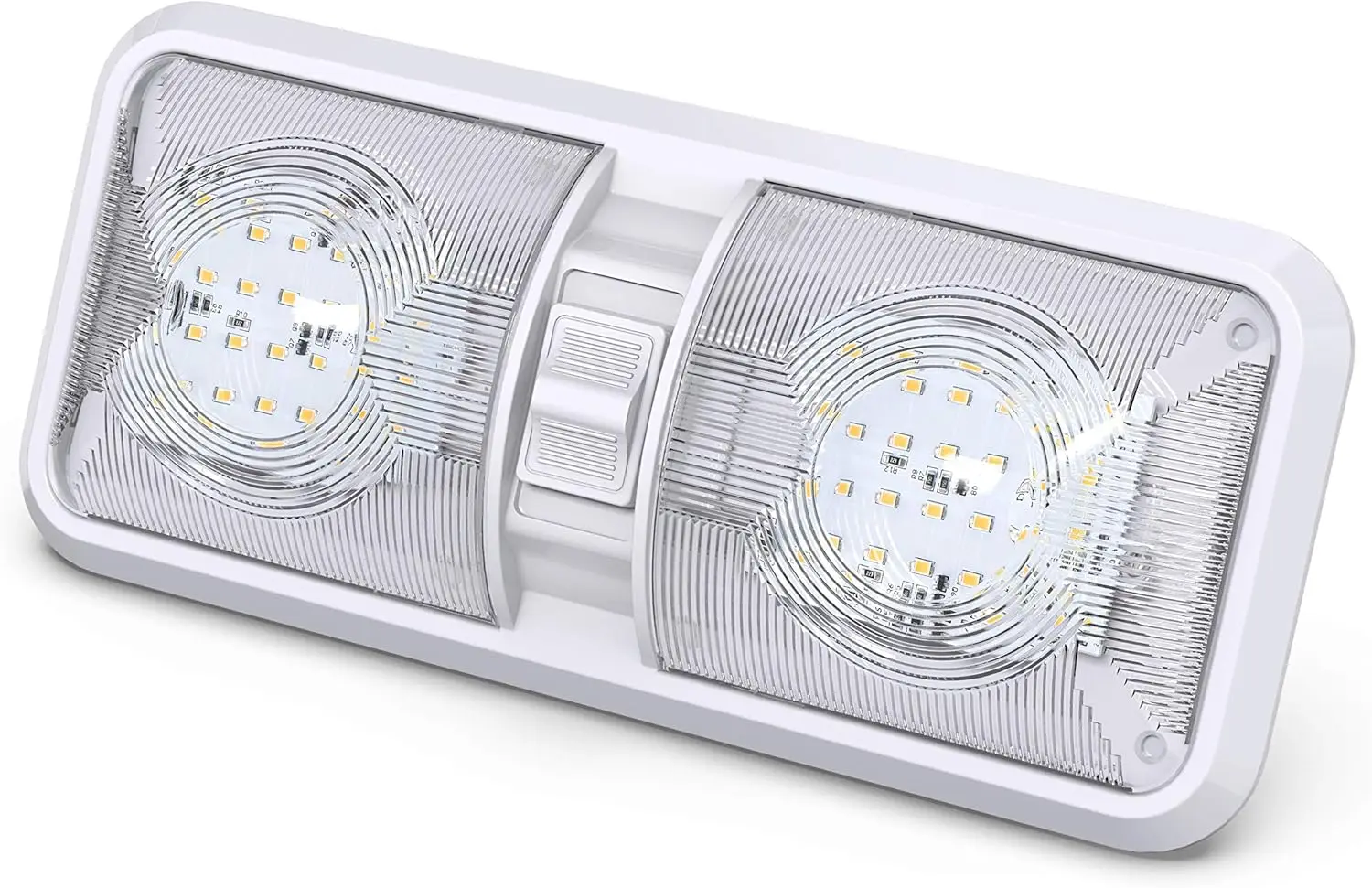 

RV LED Ceiling Double Dome Light Fixture with ON/OFF Switch Interior Lighting 48X2835SMD Natural White 4000-4500K, (1 Pack)