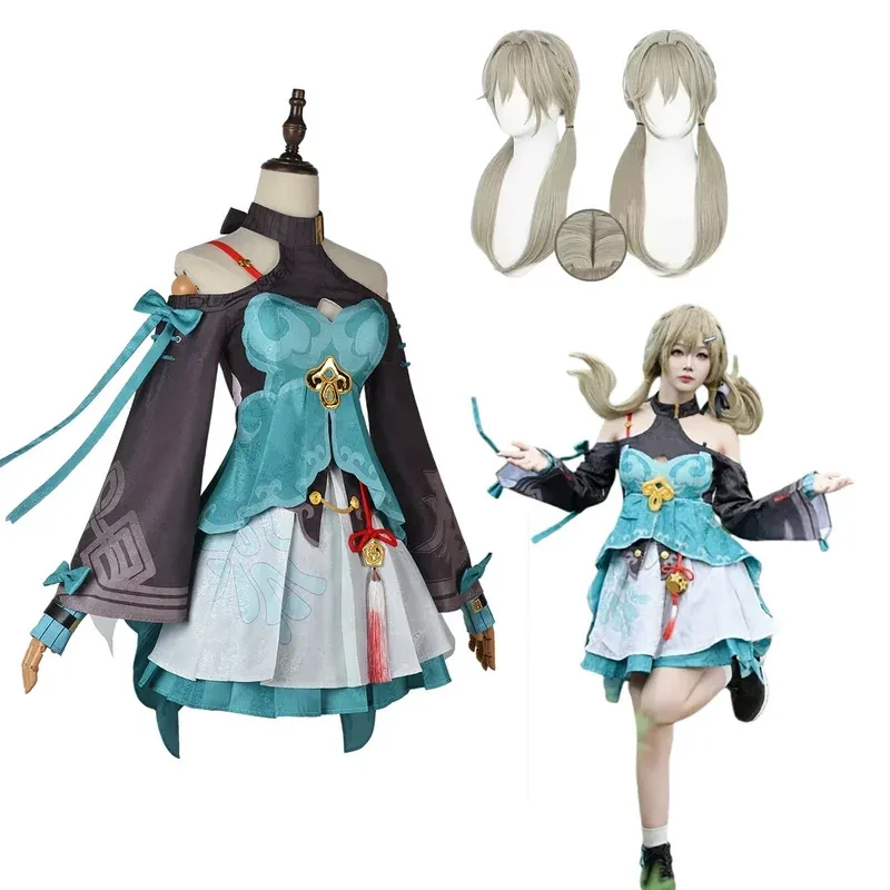 

Qingque Honkai Star Rail Cosplay Costume Off-Shoulder Dress Loli Carnival Party Role Play Uniform for Women Girls