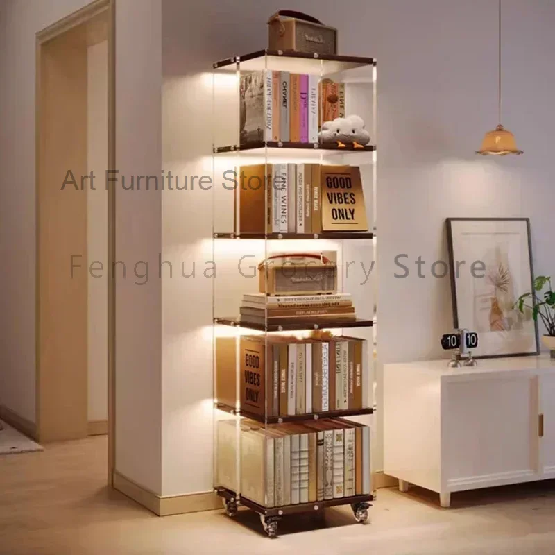 Living Room Haller Rotating Bookshelf Bedroom Acrylic Corner Make Up 5 Level Bookshelf Small Space Invisible Estante Furniture