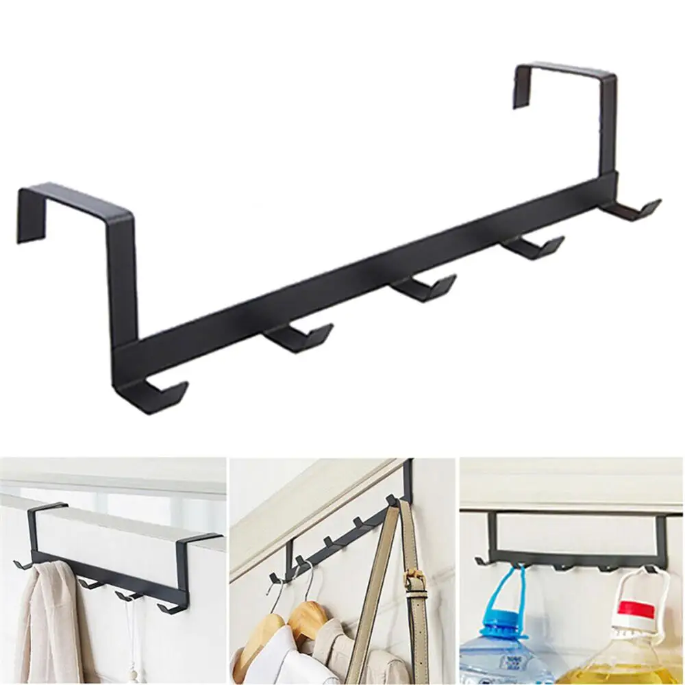 Hooks Over The Door 5 Hooks Home Bathroom Organizer Rack Clothes Coat Hat Towel Hanger Bathroom Kitchen Accessories Holder