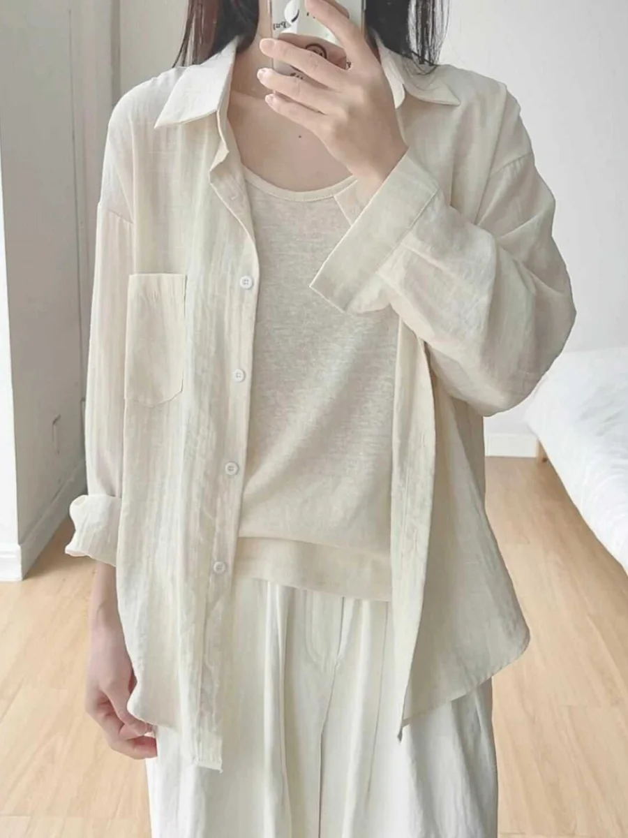 Lniana, rayonowa, cienka, długa narzutka/kamizelka damska na jesień i zimę, luźna, uniwersalna, bawełniano-lniana, chroniąca przed słońcem, do pracy, elegancka...
