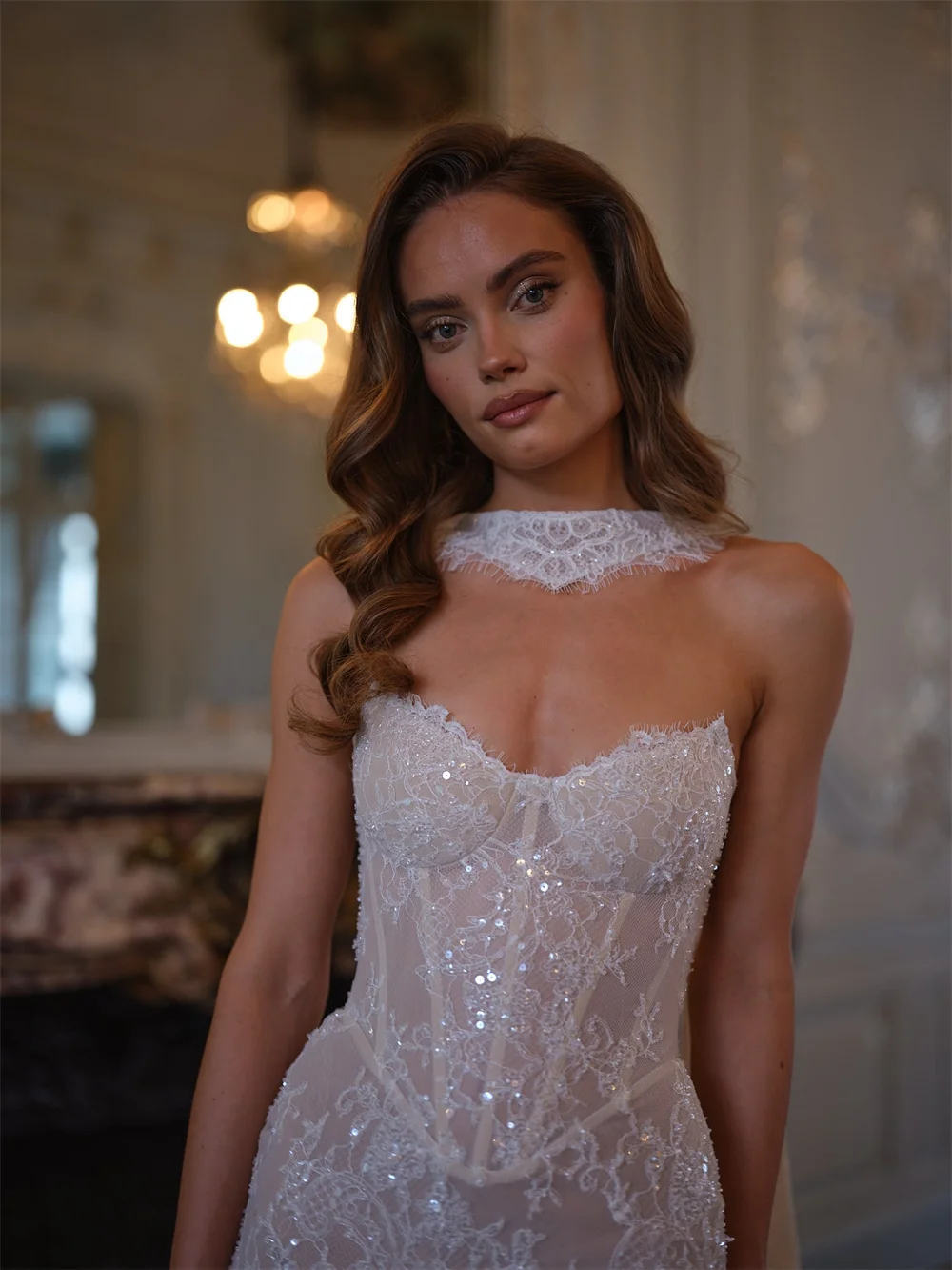 كيوتو مخصص لامعة مشد صغير الدانتيل فستان الزفاف بلا أكمام الرسن vestidos de novia التعادل الخلفي غمد بعد ثوب الحفلات 2025