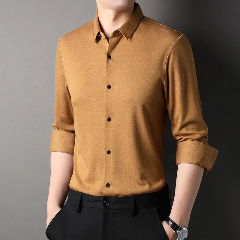 Top Grade Wool 4.7% Traceless New Brand Man 2023 Fashion Designert Shirts Business Slim Fit Long Sleeve Casual Men Clothing