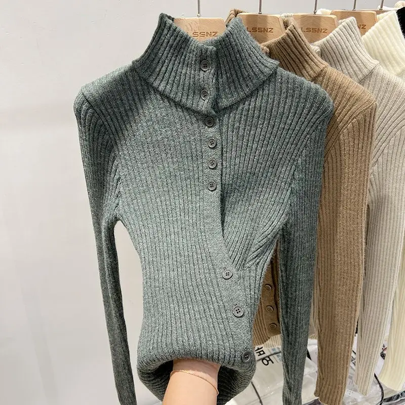 

Y2k Turtleneck Long Sleeve Sweaters Mujer Y2k Slim Fit Long Sleeeve Knitted Cardigan 2025 Early Autumn New Bottoming Tops Women