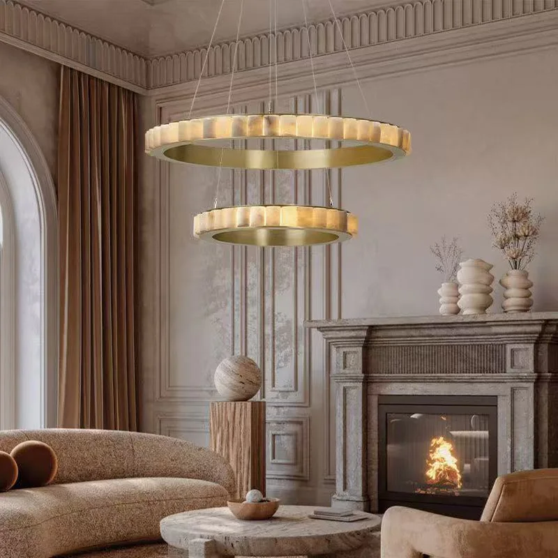 Italian Design Spanish Marble Round Oval Lamp Stainless Steel Black Gold Bronze Lustre 3 Color Dimmable Lighting Restaurant