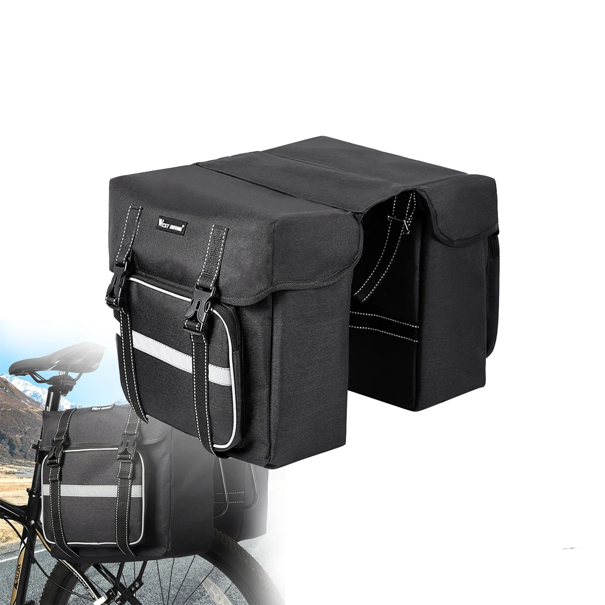Motorcycle Bicycle Bag 2-in-1 Rear Seat Luggage Saddle Bag Outdoor Travel Duffel Bag Left Right Side Saddle Bag or Rain Cover