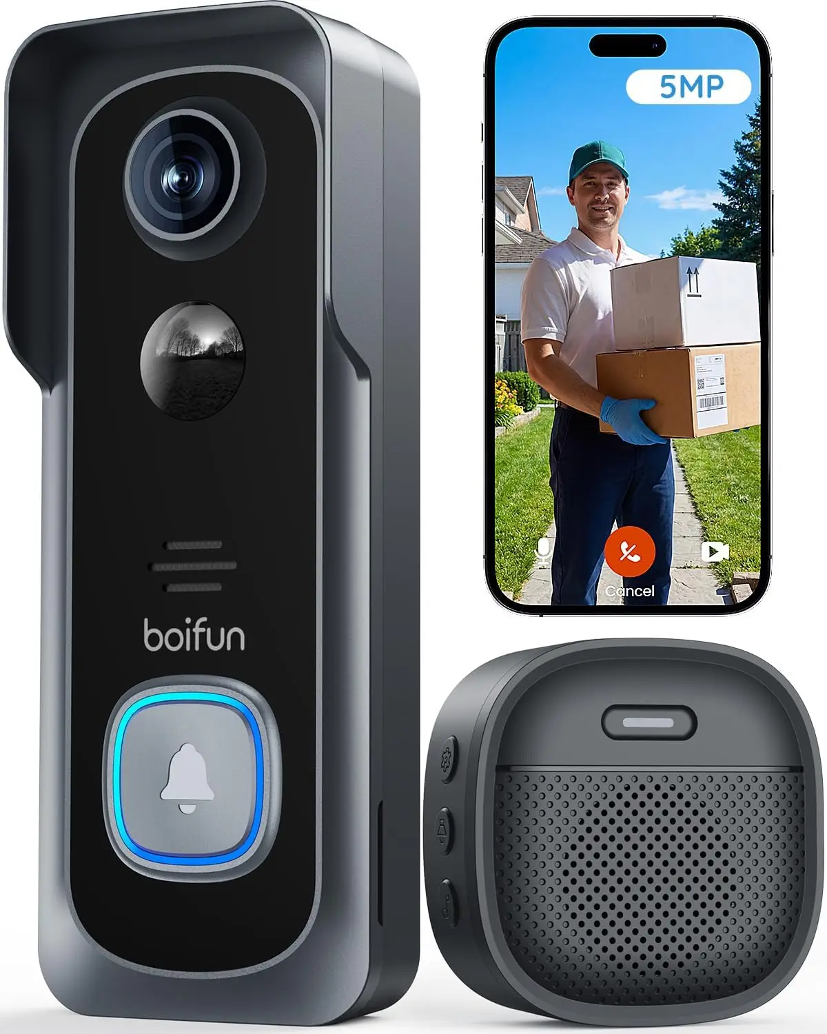 

5MP Wireless Video Doorbell Camera – Sharper Than 2K, No Subscription, 166° Wide View, HDR Night Vision, Smart Human Detection