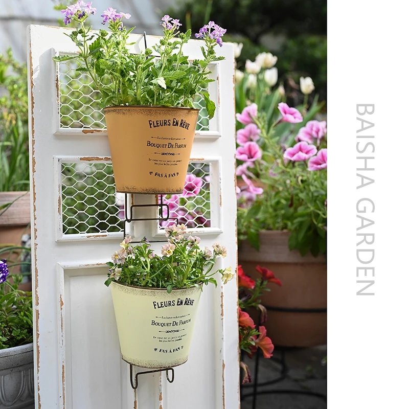 

Flower Pot Metal Iron Art Japanese Retro Ladder Half Round Small Hanging Flower Pot Gardening Sundries Balcony Decoration Home