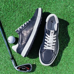 Sapatos de golfe de couro genuíno masculino, Sapatos esportivos impermeáveis e antiderrapantes, Sapatos de treinamento