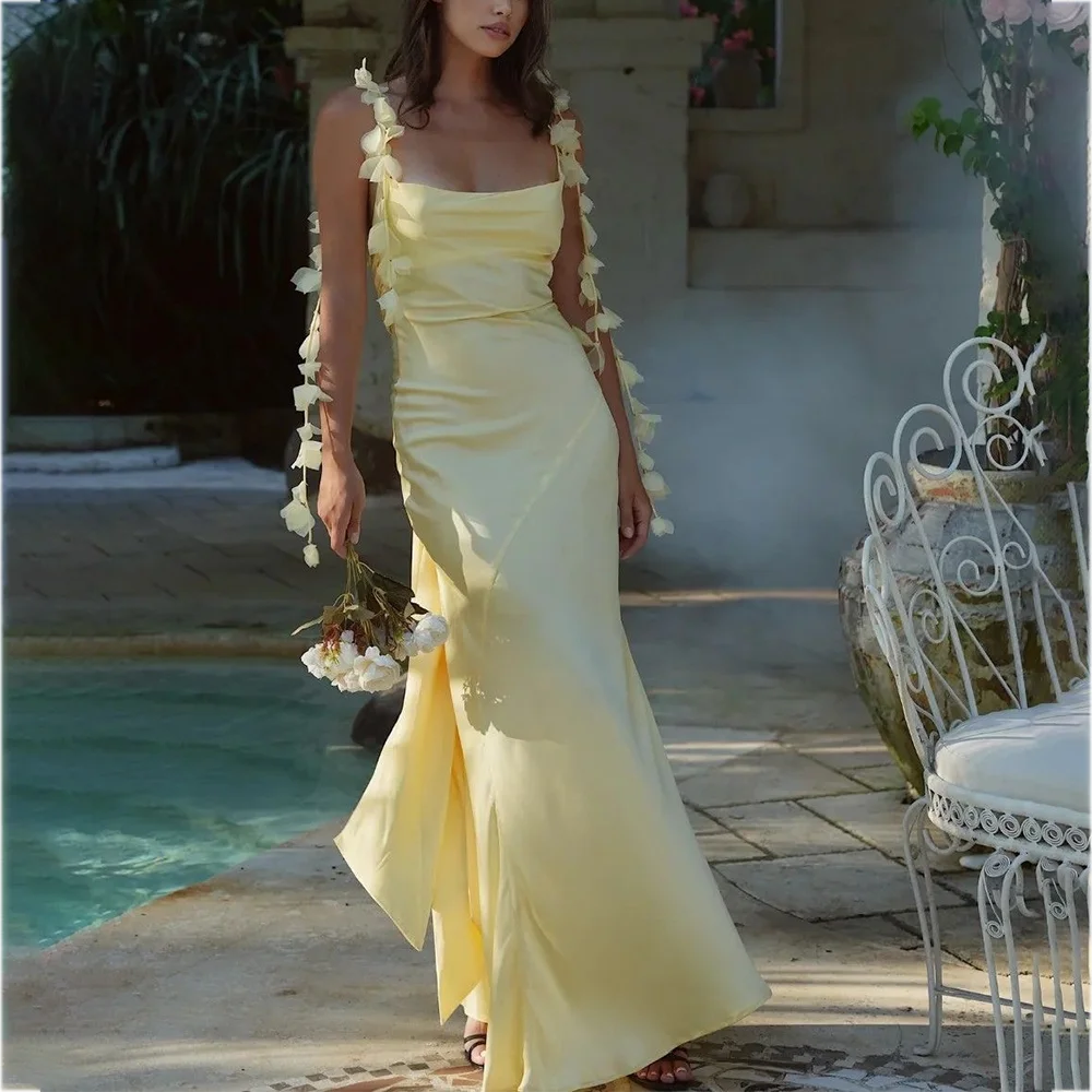 

Light Yellow Evening Dresses Elegant Mermaid Square Collar Formal Party Dress Prom Gown Special Occasion Vestido De Noche