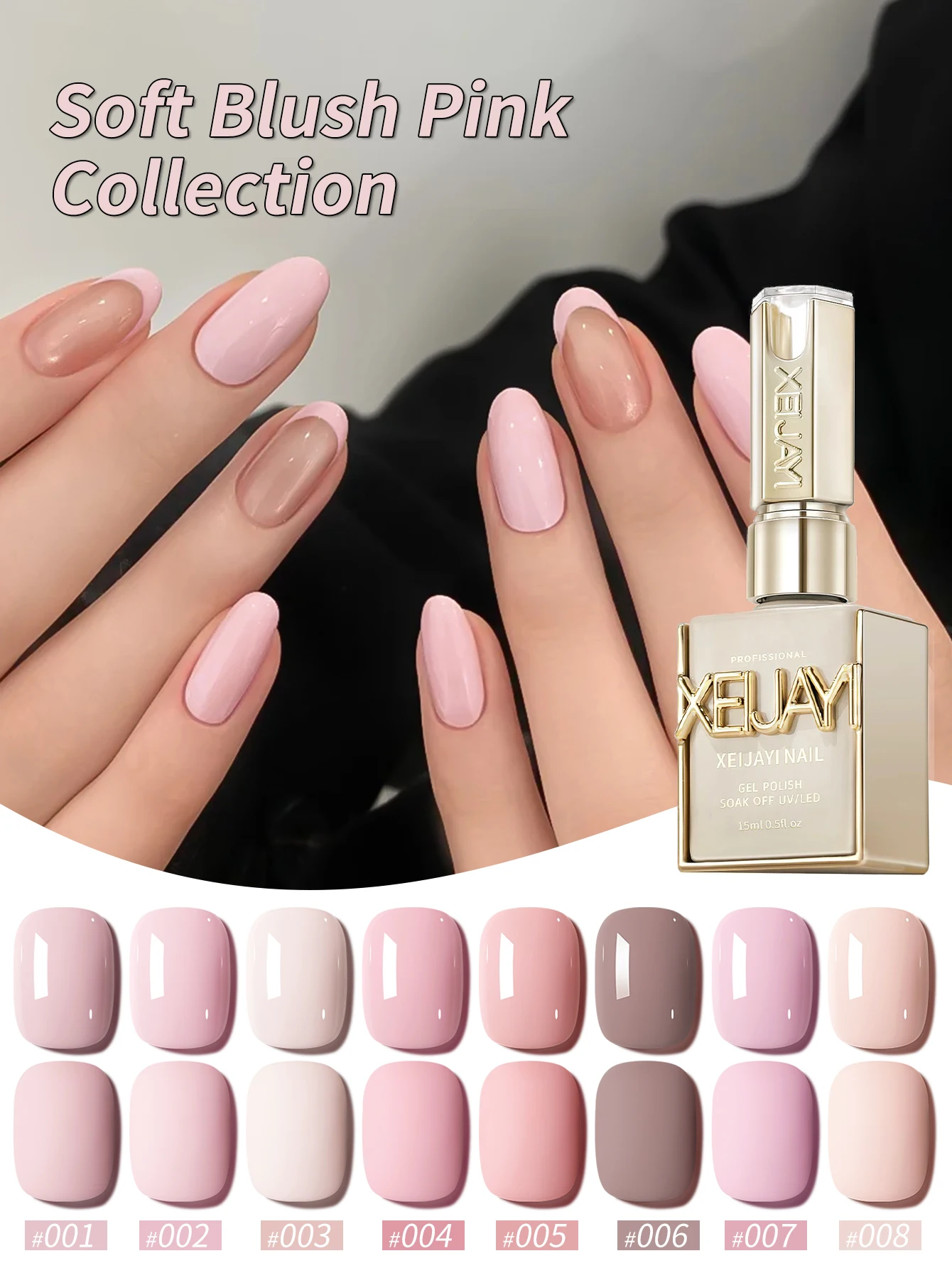 

XEIJAYI 15ML 8pcs Pink Series Gel Nail Polish Set, UV LED Immersion Nail Polish,Holiday DIY Nail Polish Design For All Seasons