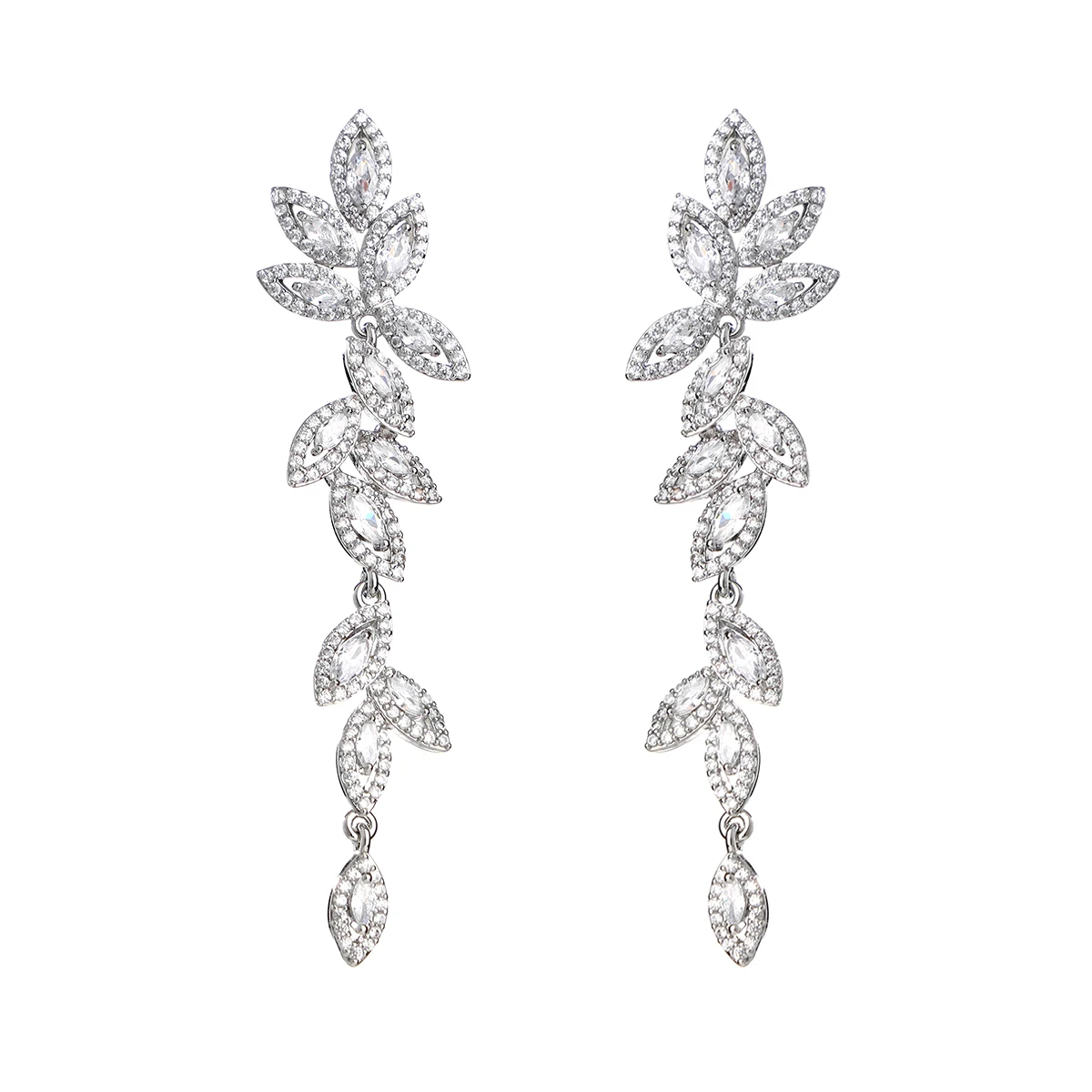 Women's Silver Drap Earrings Cubic Zirconia Marquise Bridal Wedding Earrings For Wedding Parties, Proms