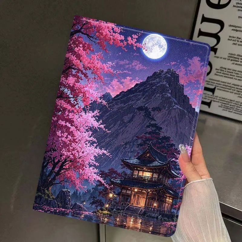 Blooming Cherry Moon For iPad Pro Mini Air 1 2 3 4 5 6 7 10 11 th 8 9 gen 11 M4 M5 Foldable Tablet Case Cover